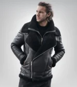 Men’s vintage black leather B3 jacket – shearling-lined bomber coat