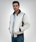 Men’s white satin quilted Ryan Gosling Drive jacket