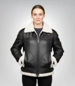 Women's B-3 black sheepskin leather bomber jacket – classic aviator design