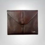 Envelope-style brown leather laptop sleeve for men and women