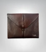 Envelope-style brown leather laptop sleeve for men and women