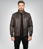 Glen Street Brown Leather Bomber Jacket