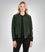 Bliss Green Suede Bomber Jacket