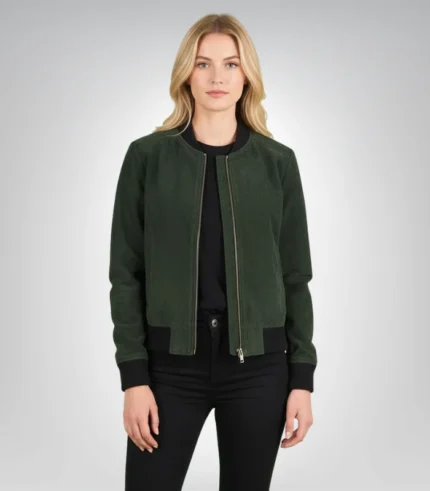 Bliss Green Suede Bomber Jacket