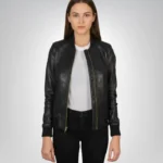 Women's Bliss black leather bomber jacket – premium moto style