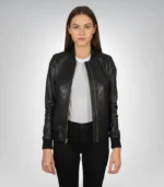 Women's Bliss black leather bomber jacket – premium moto style