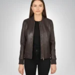 Bliss Maroon Leather Bomber Jacket – Classic Women’s Motorcycle Style