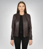 Bliss Maroon Leather Bomber Jacket – Classic Women’s Motorcycle Style