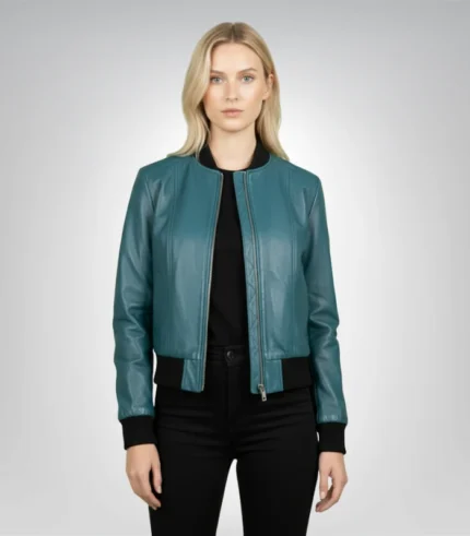Bliss blue leather bomber jacket for men – classic motorcycle style