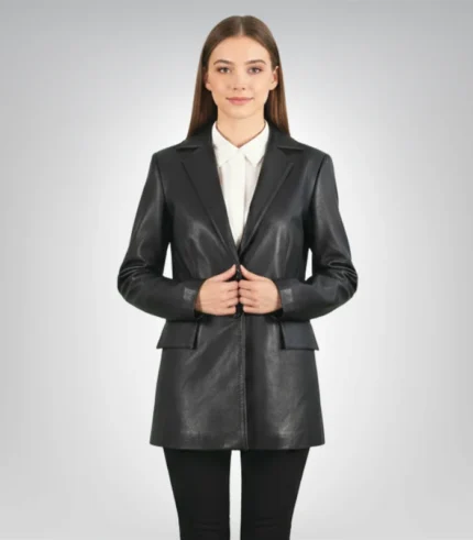 Marilyn Black Leather Blazer – Women’s Classic Tailored Jacket