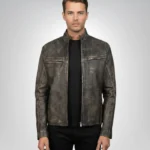 Ionic men's distressed brown leather jacket – vintage biker style