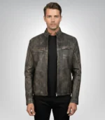 Ionic men's distressed brown leather jacket – vintage biker style
