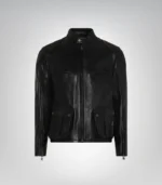 Premium quality brown leather biker jacket for men with zipper details