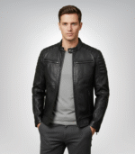 Men's black leather cafe racer jacket – timeless biker style