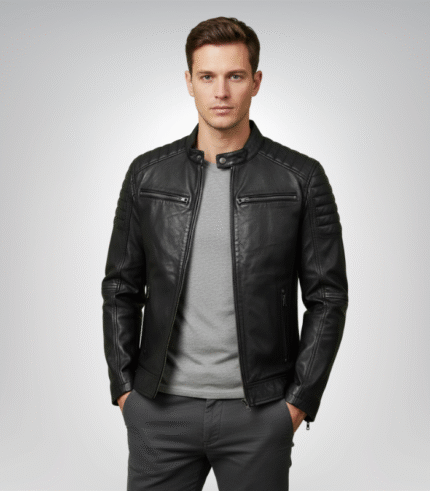 Men's black leather cafe racer jacket – timeless biker style