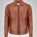 Men's leather jacket with Harrington collar – premium design front view