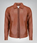 Men's leather jacket with Harrington collar – premium design front view