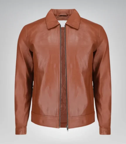 Men's leather jacket with Harrington collar – premium design front view