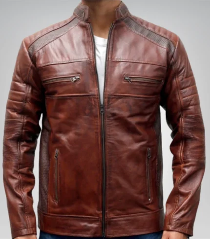 Men's vintage brown leather biker jacket – classic motorcycle style