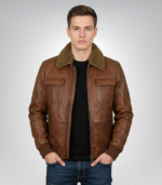 Mens Air Force Shearling Brown Leather Jacket