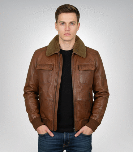 Mens Air Force Shearling Brown Leather Jacket