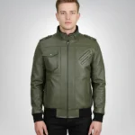 Men's army green bomber leather jacket – classic military style