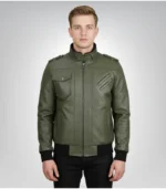 Men's army green bomber leather jacket – classic military style