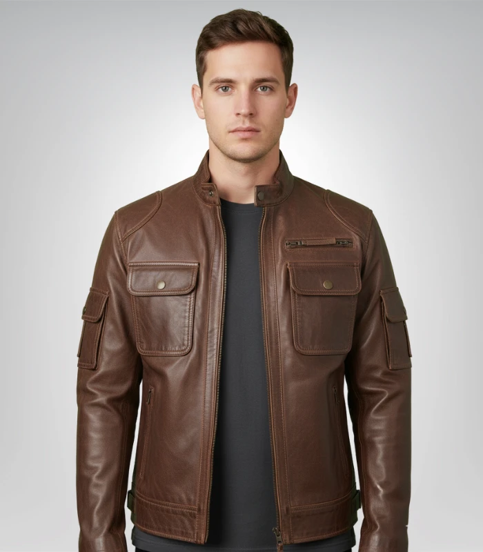 Men’s Waxed Leather Biker Jacket Men's waxed leather biker jacket – brown motorcycle coat