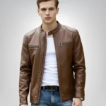 Casual Dark Brown Café Racer Leather Jacket For Men’s