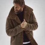 Men's real sheepskin leather winter coat – black shearling fur