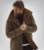 Men's real sheepskin leather winter coat – black shearling fur
