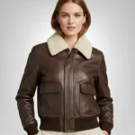 Women's shearling aviator bomber jacket – classic leather coat