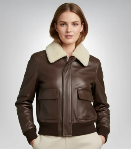 Women's shearling aviator bomber jacket – classic leather coat