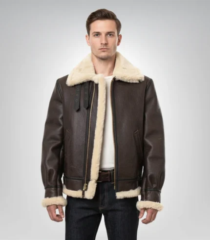 Men's brown shearling leather jacket – timeless traditional outerwear