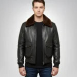 Men's black shearling bomber leather jacket – classic aviator style