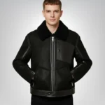 Men's jet black shearling leather jacket – classic style coat
