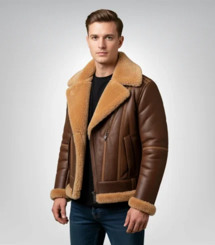 Men's B3 brown shearling aviator jacket – classic leather coat