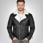 Men's black shearling biker leather jacket – classic motorcycle style
