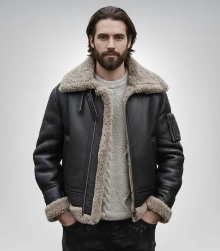 Mens Black Sheepskin Leather Jacket