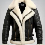 Mens Bomber Leather Aviator Shearling Jacket