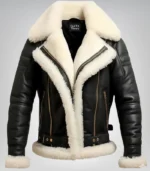 Mens Bomber Leather Aviator Shearling Jacket