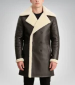 Charles Distressed Black Leather Shearling Double-Breasted Coat