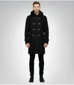 Drake Black Wool Hooded Duffle Coat