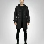 Drake Black Wool Hooded Duffle Coat