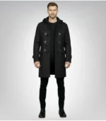 Drake Black Wool Hooded Duffle Coat