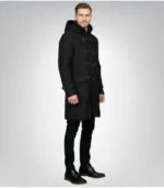 Drake Black Wool Hooded Duffle Coat
