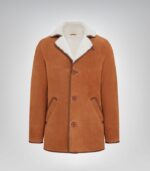 Men’s warm shearling pea coat – genuine leather winter coat