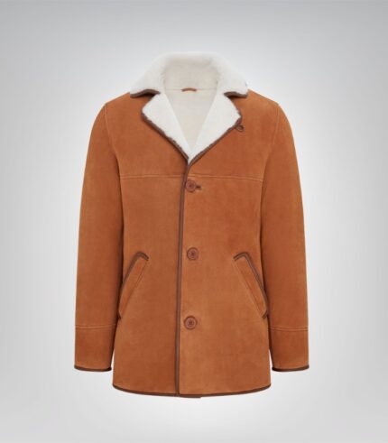 Men’s warm shearling pea coat – genuine leather winter coat
