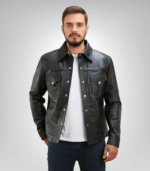 Ranchson black leather shirt – classic men’s leather top