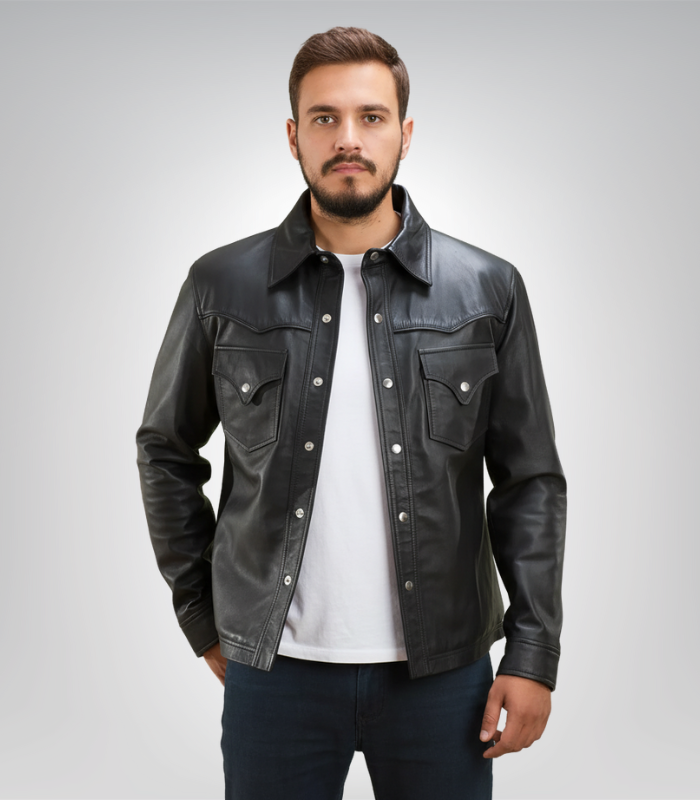 Ranchson Black Leather Shirt Ranchson black leather shirt – classic men’s leather top